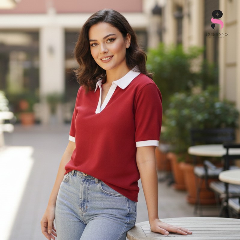 4 Colour Cropped Contrast Polo